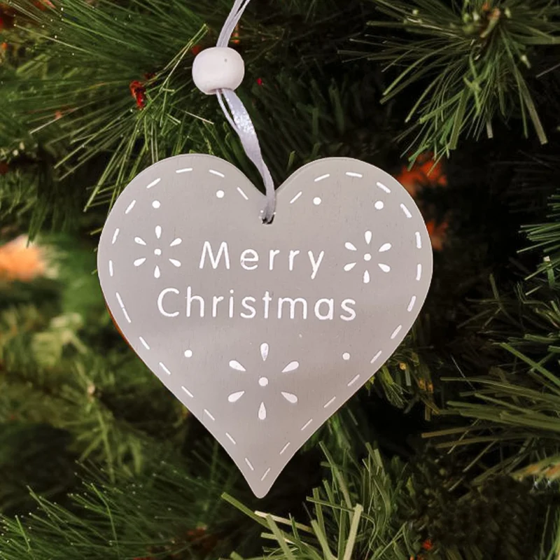 Set due targhette in legno a forma di cuore con frase Merry Christmas, decorazione natalizia, ghirlanda da appendere sull'albero, in casa, bagno, cucina, porta d'ingresso