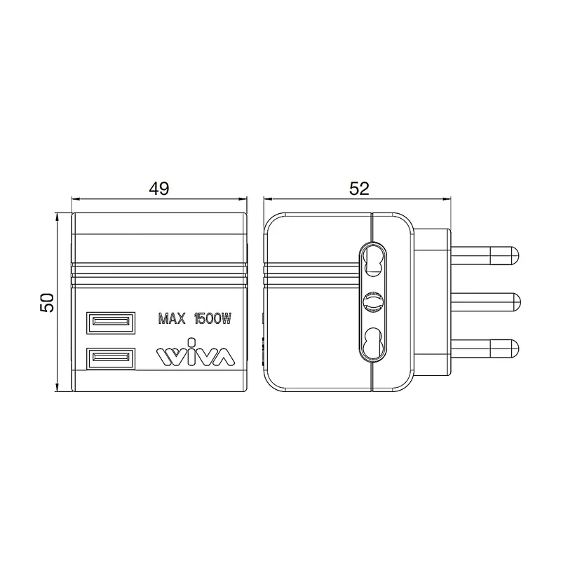 Wiva Cube Adaptor Adattatore salvaspazio con 2 prese 16A 2P+T Standard Bipasso e due porte USB, Max 1500W