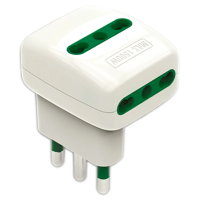 LinkLed Adattatore tripla presa, doppia presa salvaspazio bipasso 16A 250V, multipresa 90 gradi con tre uscite, spina grande massimo 1500W, 2P+T P17/11 - SPINA 2P+T 16A
