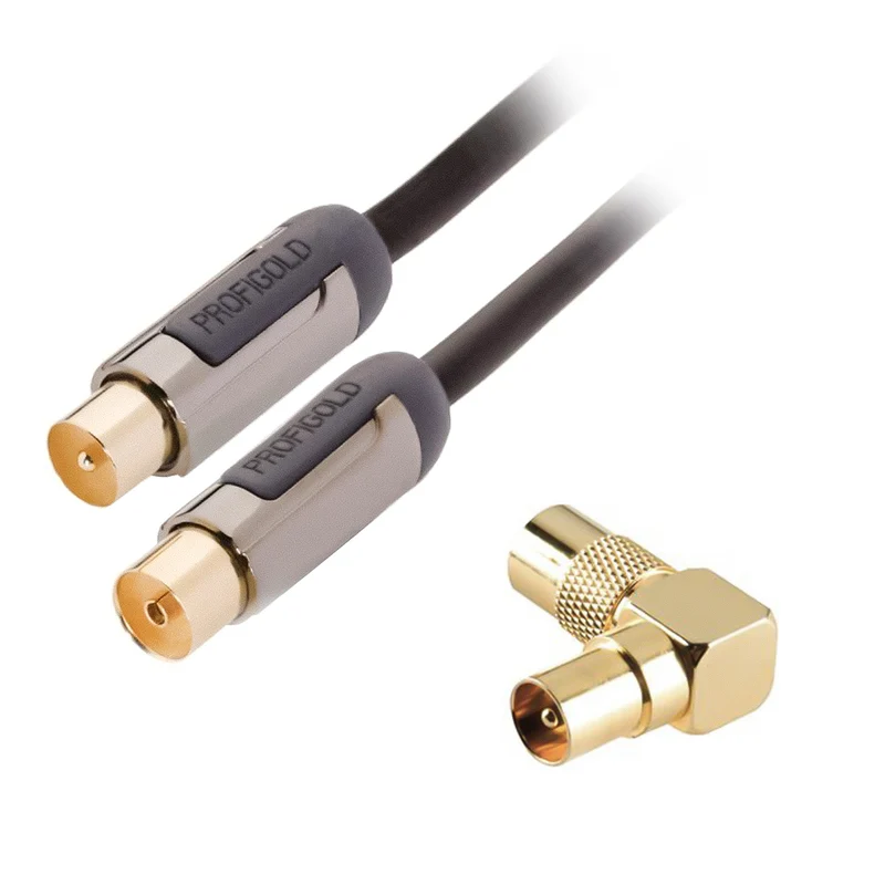 Profigold Cavo coassiale M/F, tecnologia IAT, cavo antenna schermato con adattatore 90°, contatti placcati in oro, lunghezza 3m