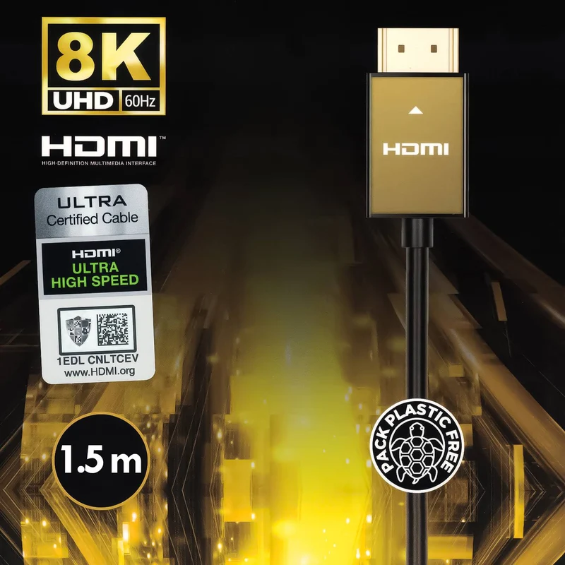 GBC Cavo HDMI 2.1 da 1,5 metri, supporta 8K a 60Hz, velocità ultra elevata 48 Gbps con ethernet , connettori placcati in oro