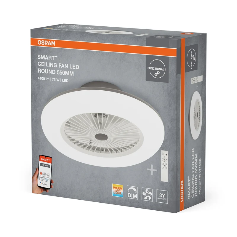 OSRAM SMART+ Ventilatore da soffitto con tecnologia WiFi Rotondo 550 mm + RC