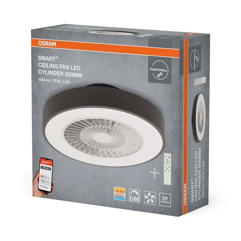OSRAM SMART+ Ventilatore da soffitto con tecnologia WiFi Cilindro 550 mm + RC