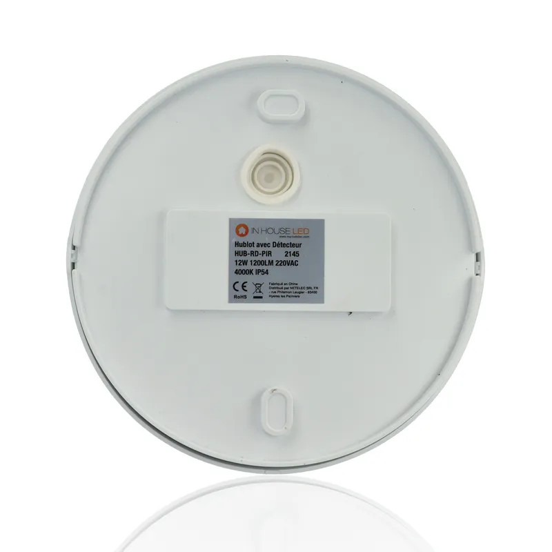 Plafoniera LED tonda con rilevatore di presenza, 12W, 220Vac, Luce Naturale, Bianco