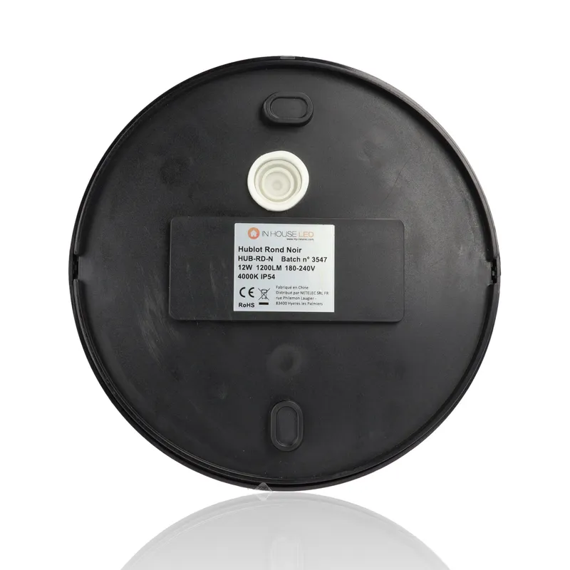 Plafoniera LED tonda, 12W, 220Vac, Luce Naturale, Nera