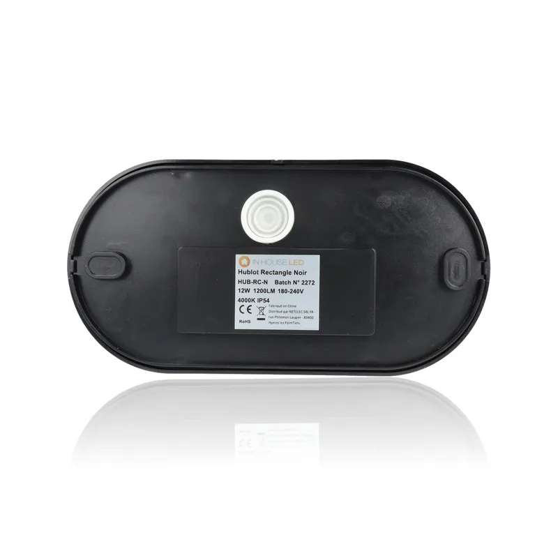Plafoniera LED ovale, 12W, 220Vac, Luce Naturale, Nera