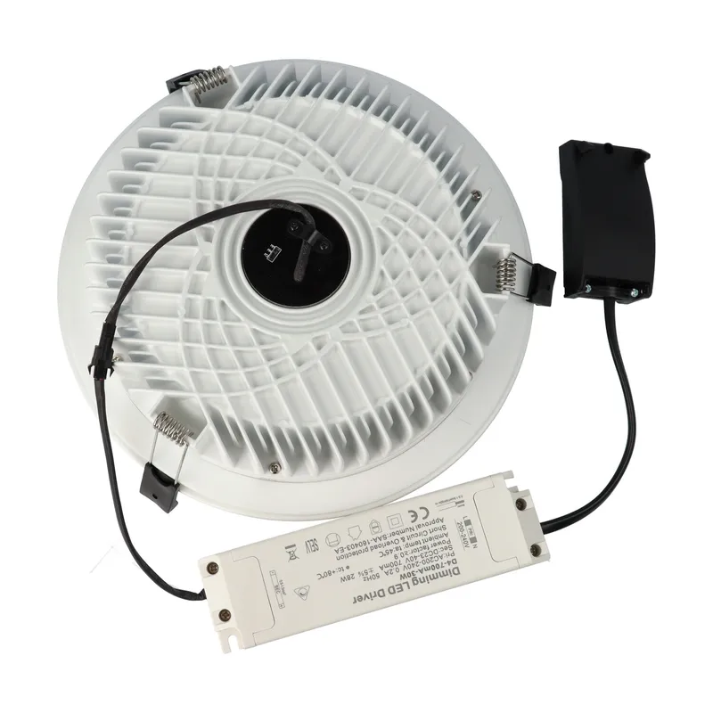 Faretto LED rotondo da incasso diam.228mm, 25W, 220Vac, con regolazione temperatura luce (Calda - Naturale - Fredda) - Dimmerabile - Bianco
