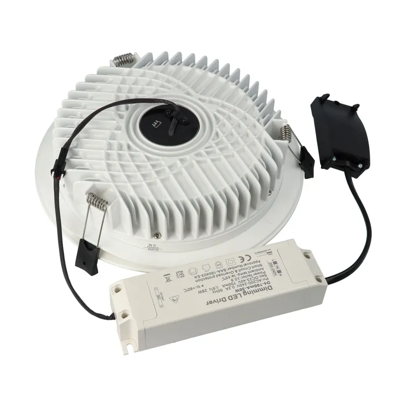 Faretto LED rotondo da incasso diam.228mm, 25W, 220Vac, con regolazione temperatura luce (Calda - Naturale - Fredda) - Dimmerabile - Bianco