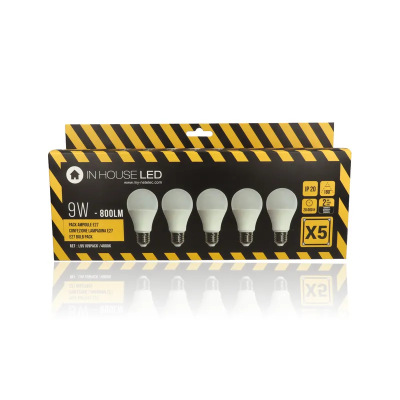 Set 5 lampadine Goccia LED, E27, 9W, 220Vac, Luce Naturale