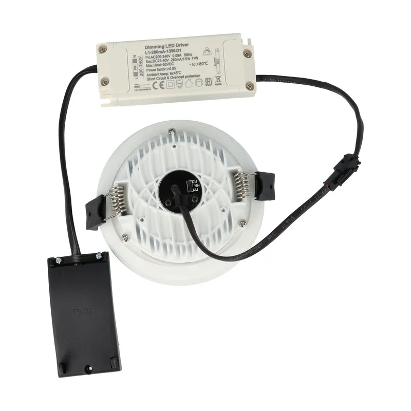 Faretto LED rotondo da incasso diam.110mm, 13W, 220Vac, con regolazione temperatura luce (Calda - Naturale - Fredda) - Dimmerabile - Bianco