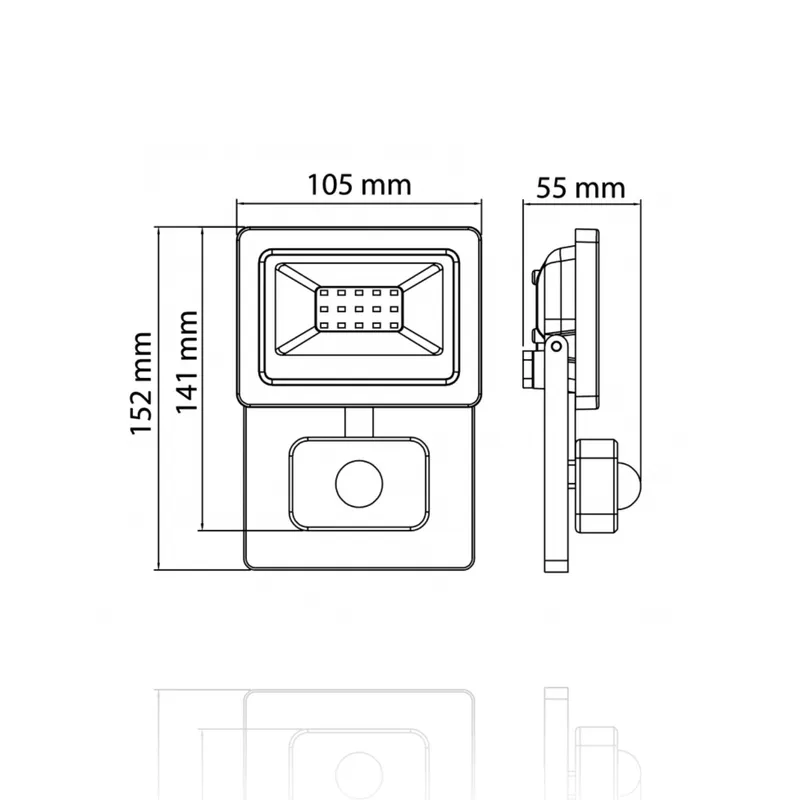 Proiettore LED con rilevatore di presenza, 10W, 220Vac, Luce Naturale, Nero