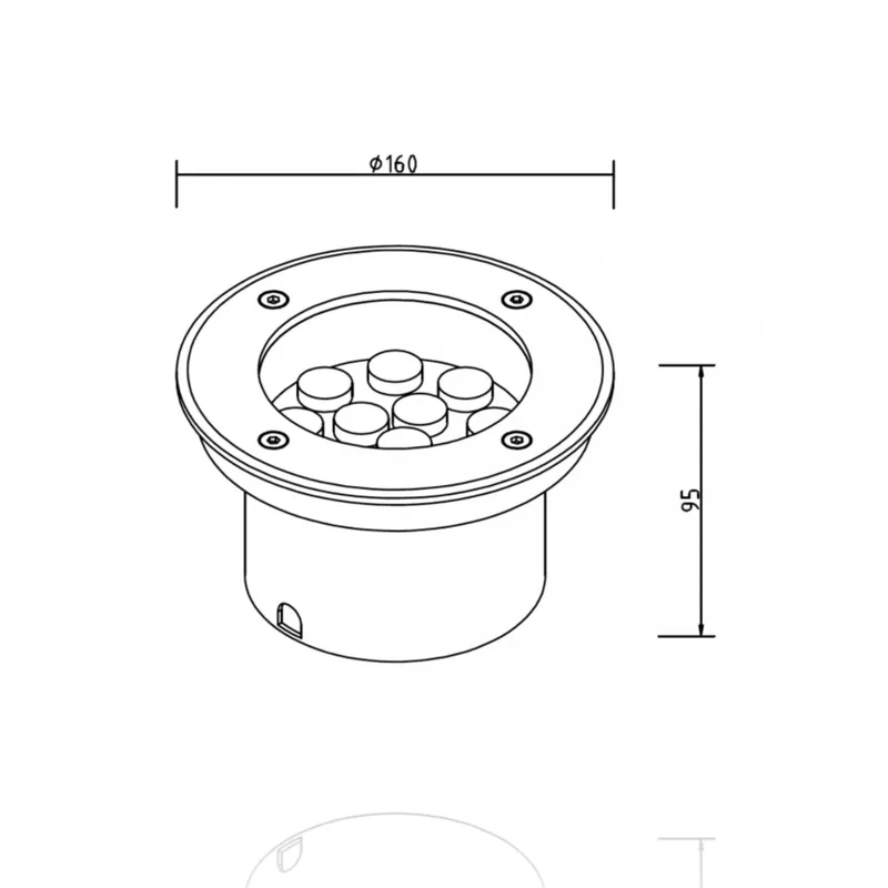 Faretto da interrare diam.160mm, 9W, 220Vac, Luce Calda
