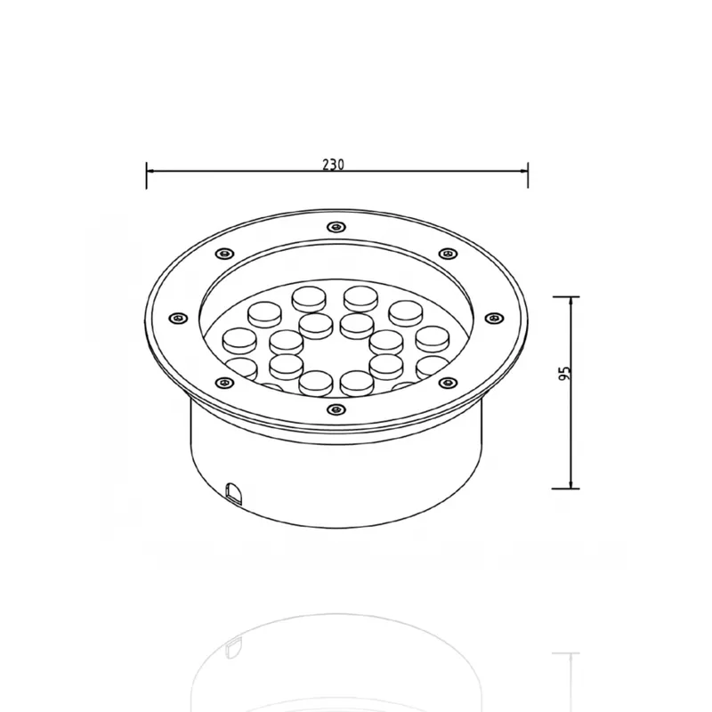 Faretto da interrare diam.230mm 18W, 220Vac, Luce Fredda