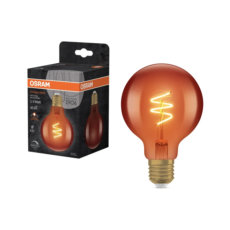 OSRAM Vintage 1906 LED CLASSIC SLIM FILAMENT Globe dimmerabile 3W 618 rame E27
