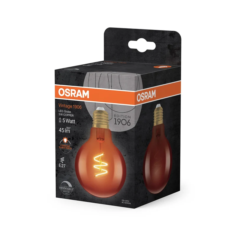OSRAM Vintage 1906 LED CLASSIC SLIM FILAMENT Globe dimmerabile 3W 618 rame E27