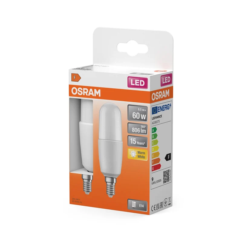 OSRAM LED PCR CLASSIC Lampada a bastone 8,5W 827 opaca E14