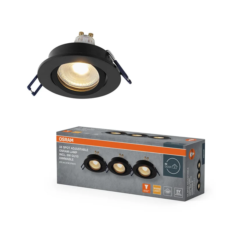 Set faretti da incasso OSRAM LED Spot Recess GU10 Dim orientabile Click 6W Nero ⌀68 mm