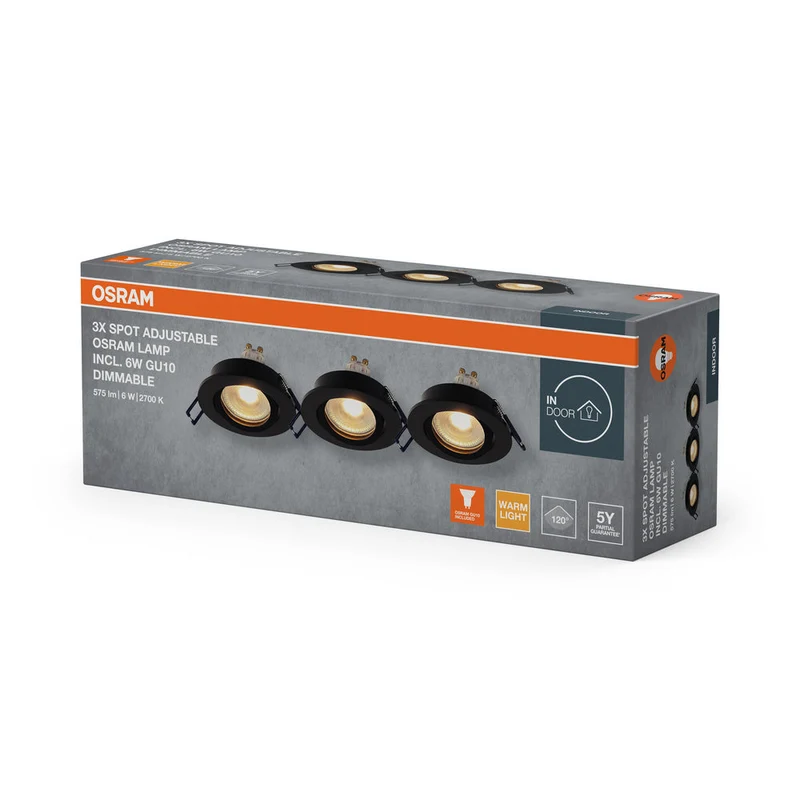 Set faretti da incasso OSRAM LED Spot Recess GU10 Dim orientabile Click 6W Nero ⌀68 mm