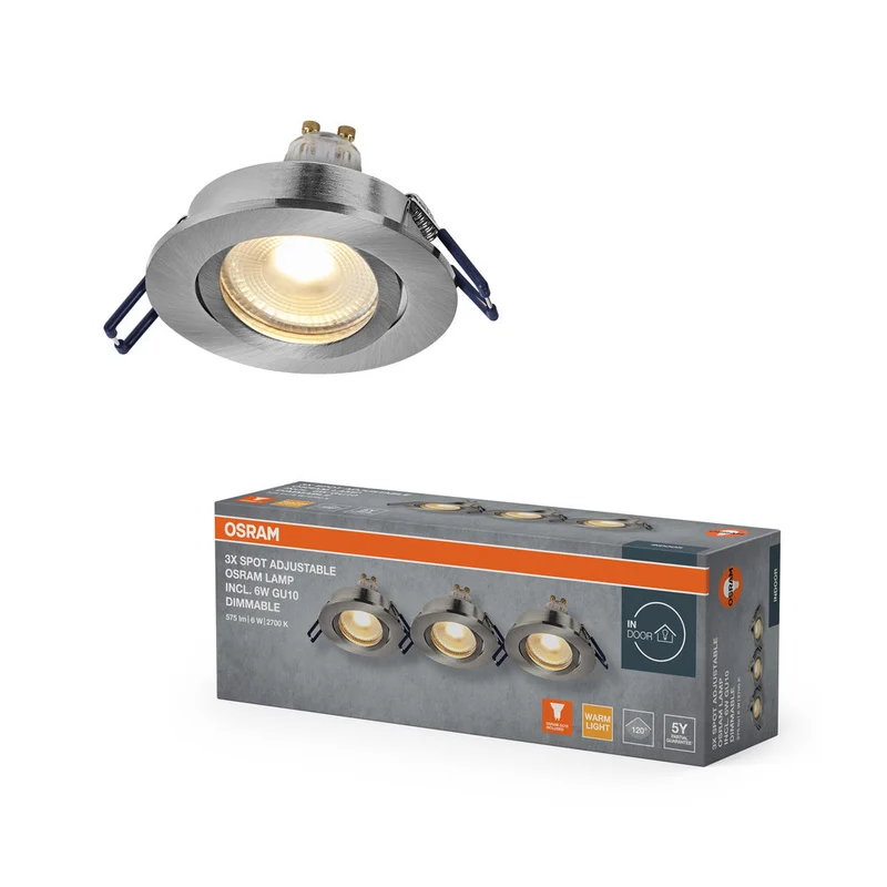 Set faretti da incasso OSRAM LED Spot Recess GU10 Dim orientabile Click 6W Nichel satinato ⌀68 mm