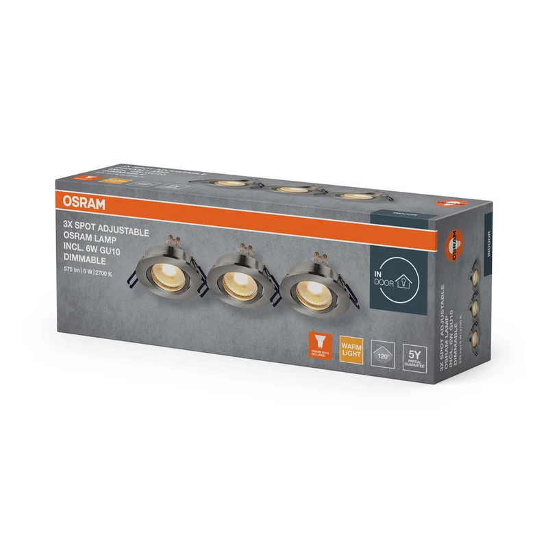 Set faretti da incasso OSRAM LED Spot Recess GU10 Dim orientabile Click 6W Nichel satinato ⌀68 mm