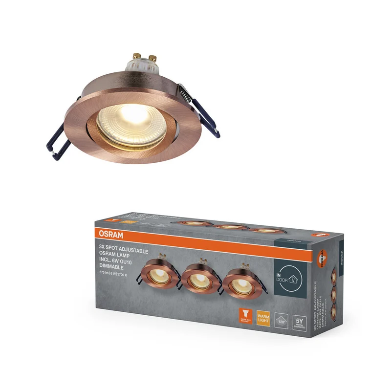 Set faretti da incasso OSRAM LED Spot Recess GU10 Dim orientabile Click 6W Ottone rosso ⌀68 mm