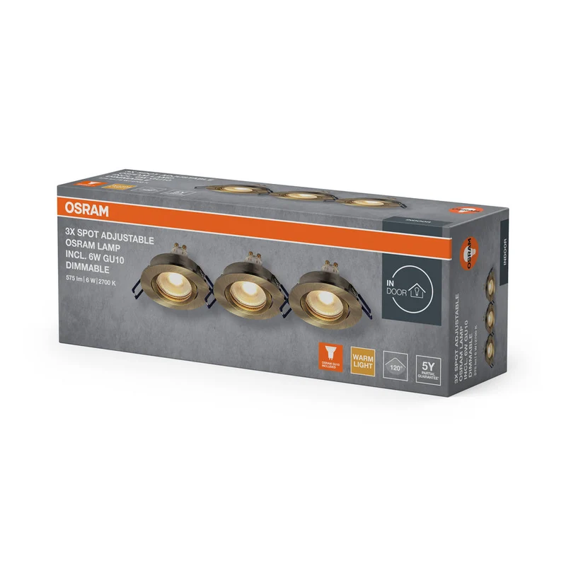 Set faretti da incasso OSRAM LED Spot Recess GU10 Dim orientabile Click 6W Ottone verde ⌀68 mm