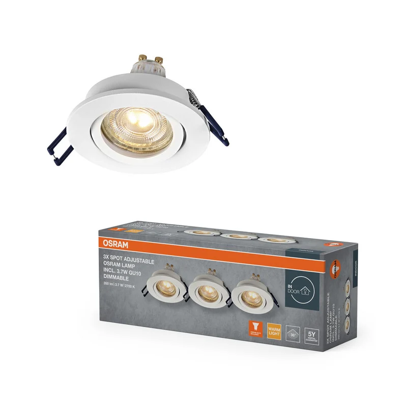 Set faretti da incasso OSRAM LED Spot Recess GU10 Click-Dim orientabile 3,7W Bianco