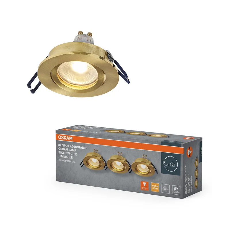 Set faretti da incasso OSRAM LED Spot Recess GU10 Dim orientabile Click 6W Oro satinato ⌀68 mm