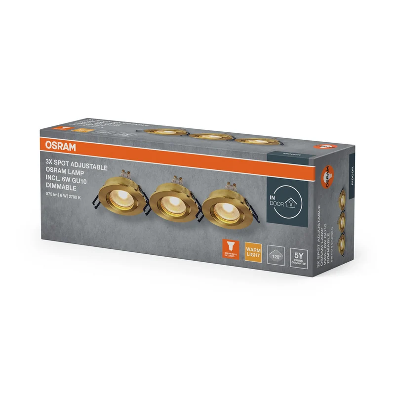 Set faretti da incasso OSRAM LED Spot Recess GU10 Dim orientabile Click 6W Oro satinato ⌀68 mm