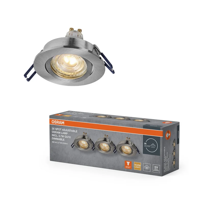 Set faretti da incasso OSRAM LED Spot Recess GU10 Click-Dim orientabile 3,7W Nichel satinato