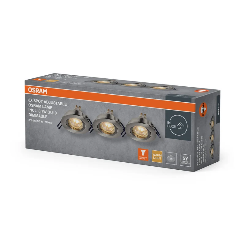 Set faretti da incasso OSRAM LED Spot Recess GU10 Click-Dim orientabile 3,7W Nichel satinato