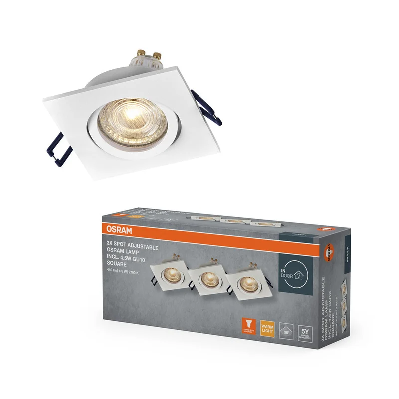 Set faretti da incasso OSRAM LED Spot Recess GU10 orientabile Square Click 4,5W 827 Bianco ⌀68 mm