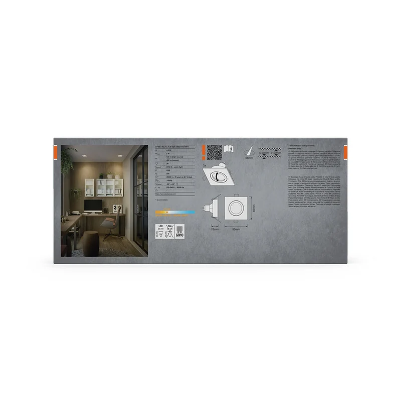 Set faretti da incasso OSRAM LED Spot Recess GU10 orientabile Square Click 4,5W 827 Bianco ⌀68 mm