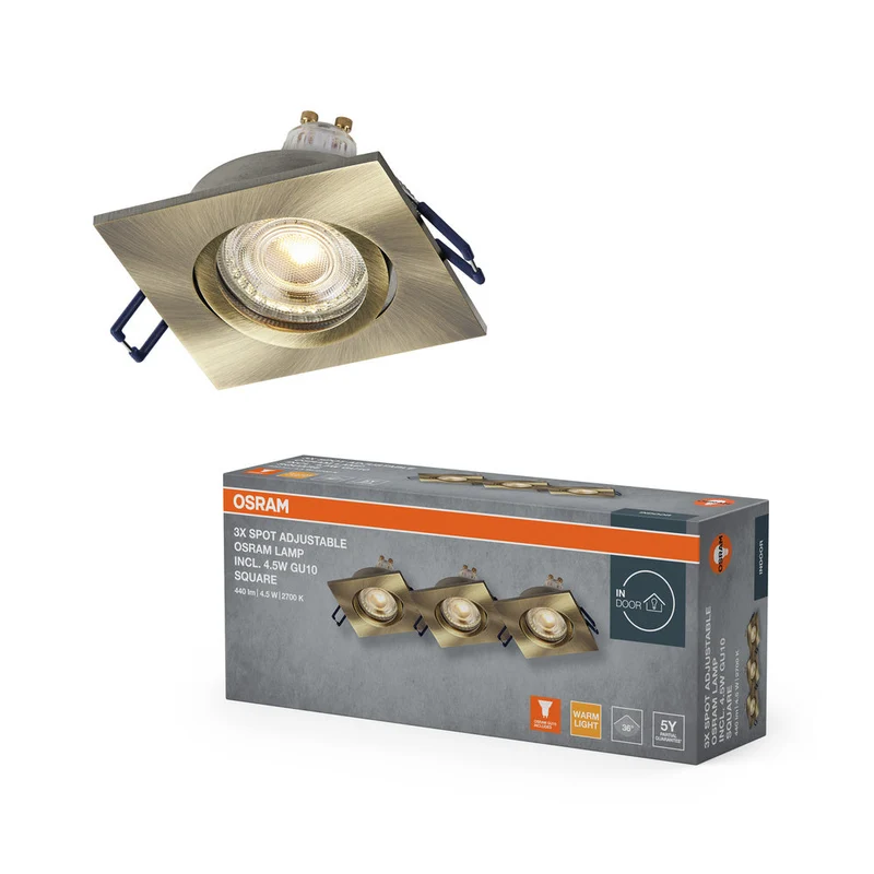 Set faretti da incasso OSRAM LED Spot Recess GU10 orientabile Square Click 4,5W Ottone verde ⌀68 mm