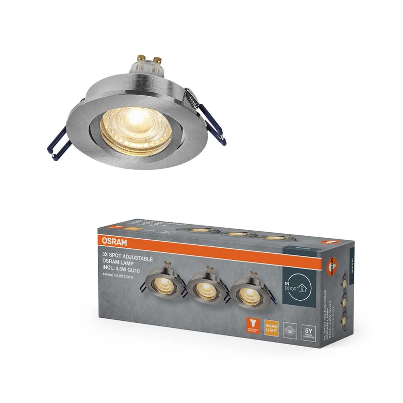 Set faretti da incasso OSRAM LED Spot Recess GU10 orientabile Click 4,5W Nichel satinato ⌀68 mm