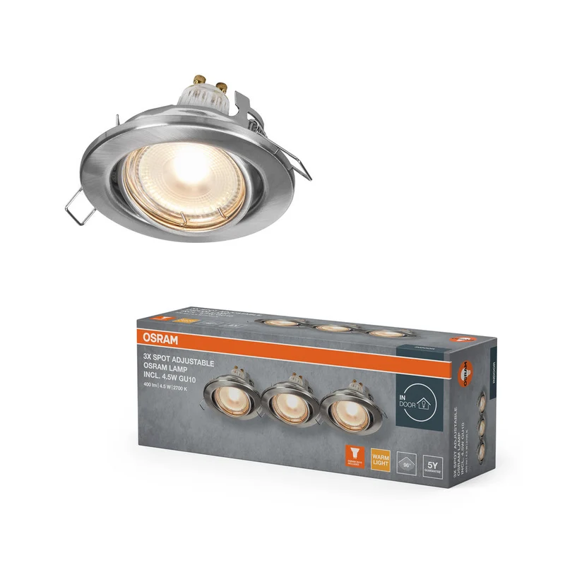 Set faretti da incasso OSRAM LED Spot Recess GU10 orientabile 4,5W Nichel satinato ⌀68 mm