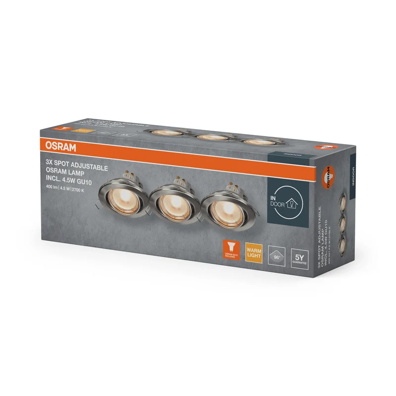 Set faretti da incasso OSRAM LED Spot Recess GU10 orientabile 4,5W Nichel satinato ⌀68 mm