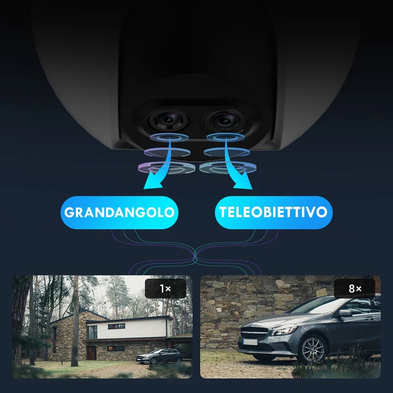 Ezviz C8PF Telecamera di videosorveglianza Wi-Fi, videocamera di sicurezza motorizzata a doppio obiettivo, zoom 8X, camera visione notturna, impermeabile