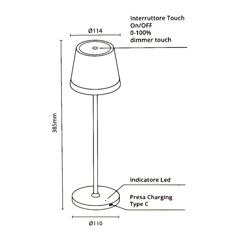 JOlight Lampada da tavolo LED a batteria ricaricabile, abajures bianco in alluminio, interruttore touch, intensità luminosa dimmerabile