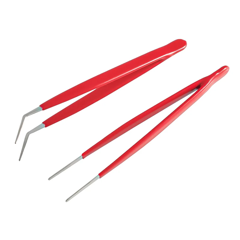Pro'skit coppia di pinzette con manico isolato, becco grip elevato, pinza a becco curvo con puntale appuntito, pinzetta di precisione antistatica