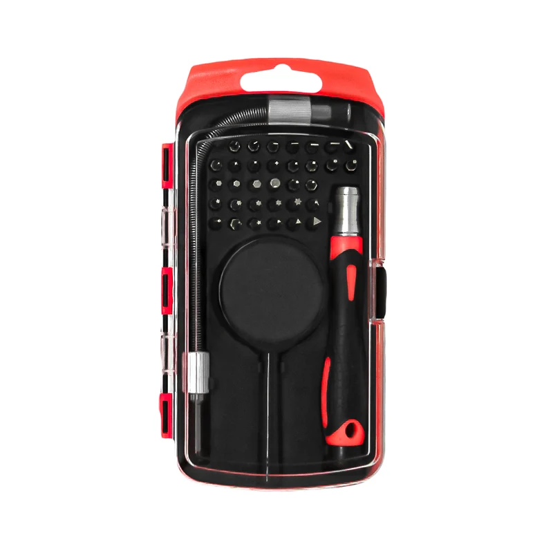 GBC Set giravite 33 in 1 per manutenzione dispositivi elettronici, kit con lente d'ingrandimento e prolunga flessibile, Box portatile e appendibile