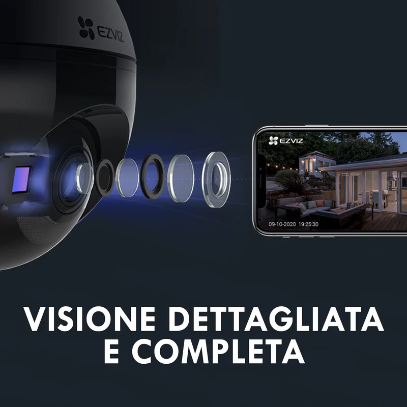 Ezviz C8C Telecamera di videosorveglianza Wi-Fi, videocamera di sicurezza motorizzata, zoom 8X, visione notturna, impermeabile