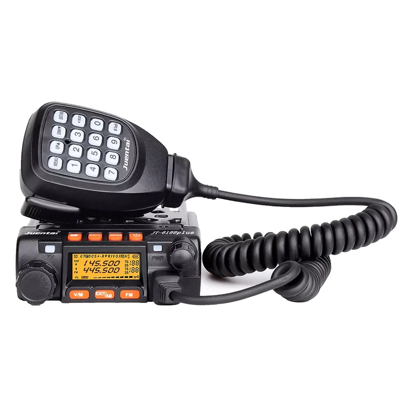 Juentai JT-6188 Mini Ricetrasmettitore veicolare dual-band, microfono con tastiera, 200 canali di memoria, display a colori personalizzabile