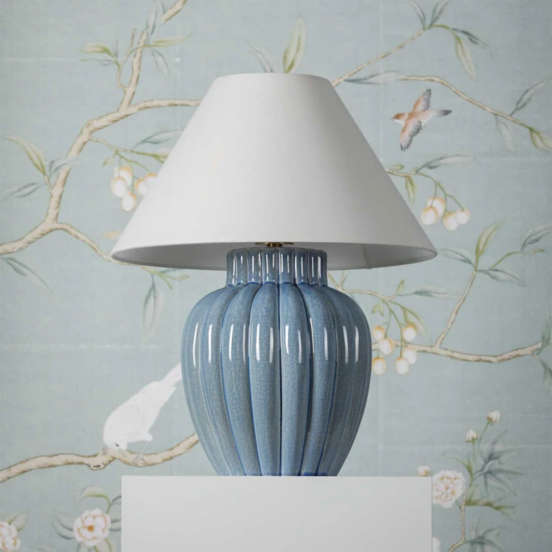 Clarendon - Lampe à poser en céramique craquelée et lin, style vintage