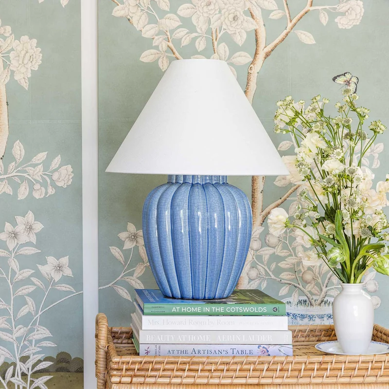 Clarendon - Lampe à poser en céramique craquelée et lin, style vintage