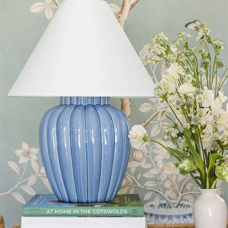 Clarendon - Lampe à poser en céramique craquelée et lin, style vintage