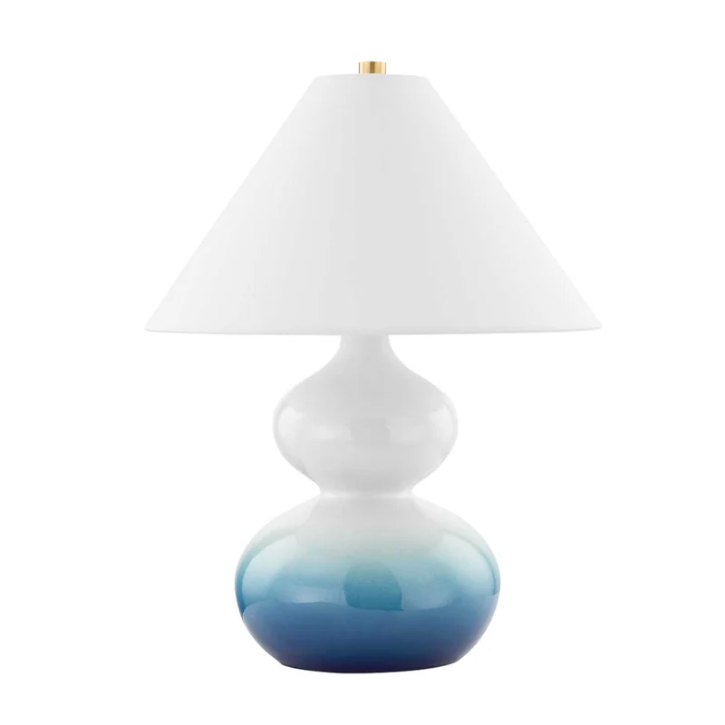 Aimee - Lampe à poser en céramique bleue et lin, style contemporain