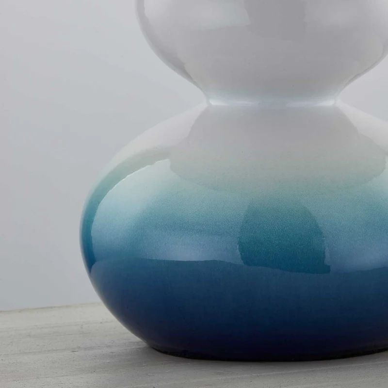 Aimee - Lampe à poser en céramique bleue et lin, style contemporain
