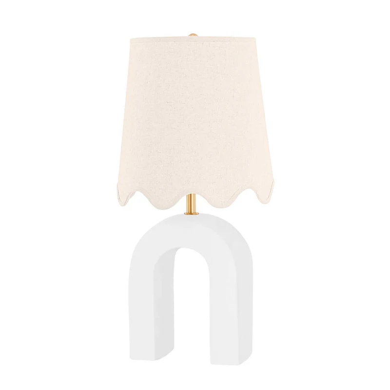Roshani - Lampe à poser en céramique blanche et lin, style contemporain