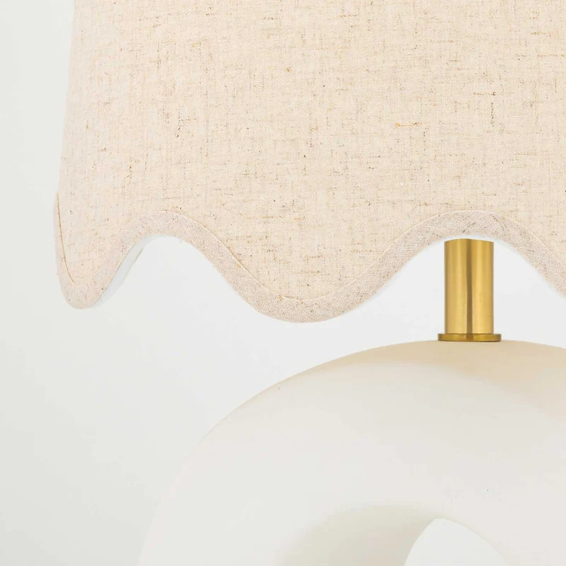 Roshani - Lampe à poser en céramique blanche et lin, style contemporain
